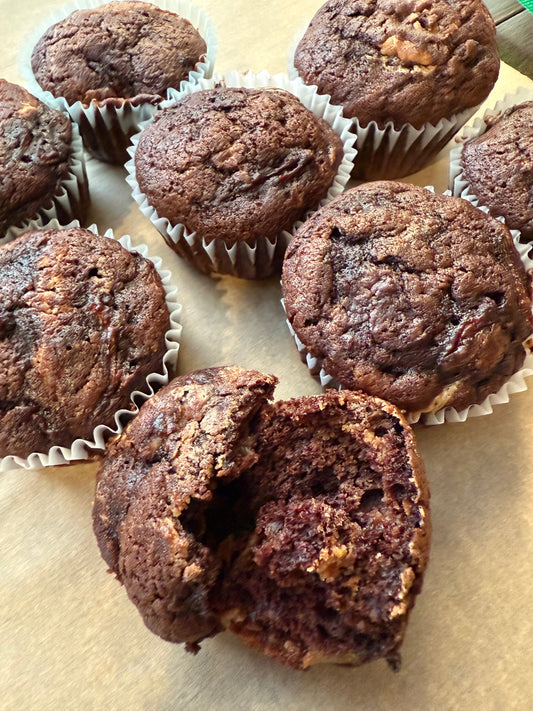 Chocolate Peanut Butter Zucchini Muffins